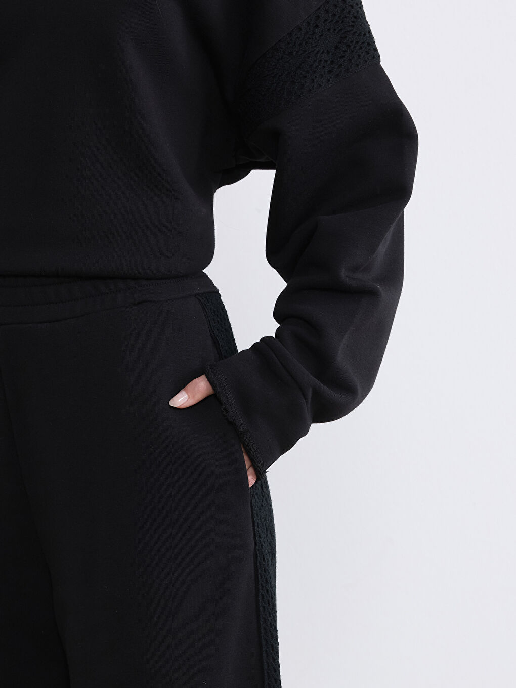 Siyah Petite Beli Lastikli Kadın Eşofman Altı-3