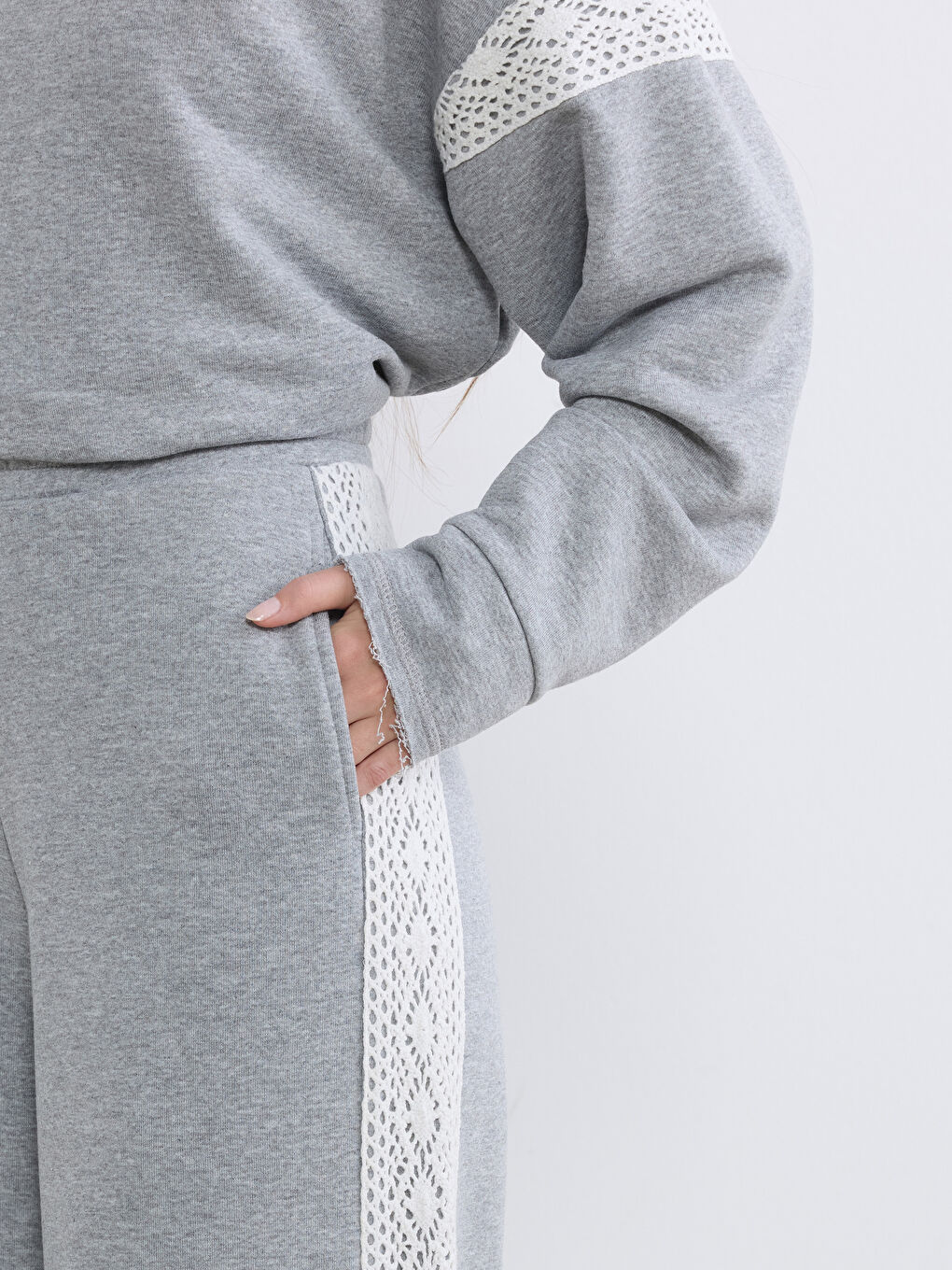 Gri Petite Beli Lastikli Kadın Eşofman Altı-3