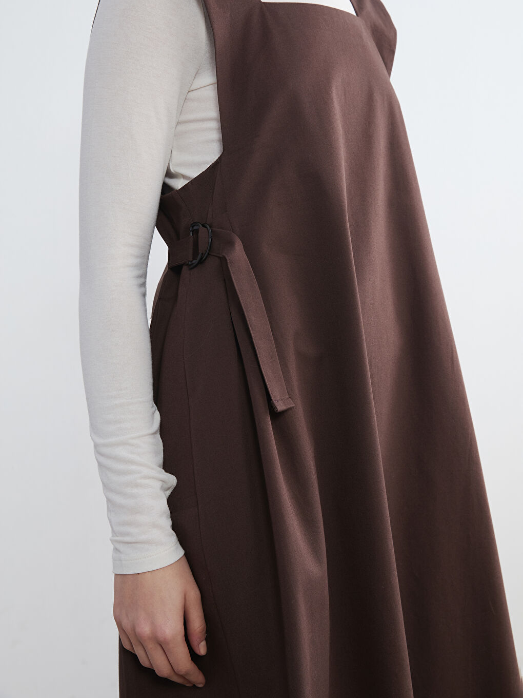 Kahverengi Kare Yaka Jile Elbise-2