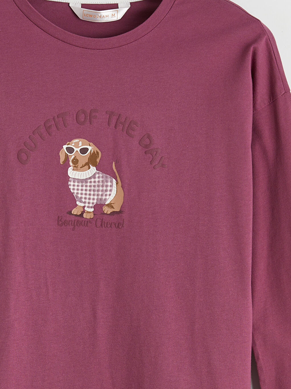 Mürdüm Bisiklet Yaka Baskılı Kadın Pijama Üstü-2