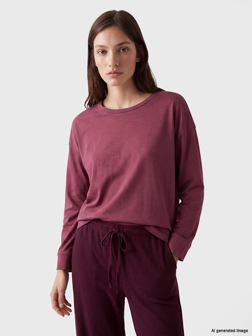 Mürdüm Bisiklet Yaka Kadın Pijama Üstü