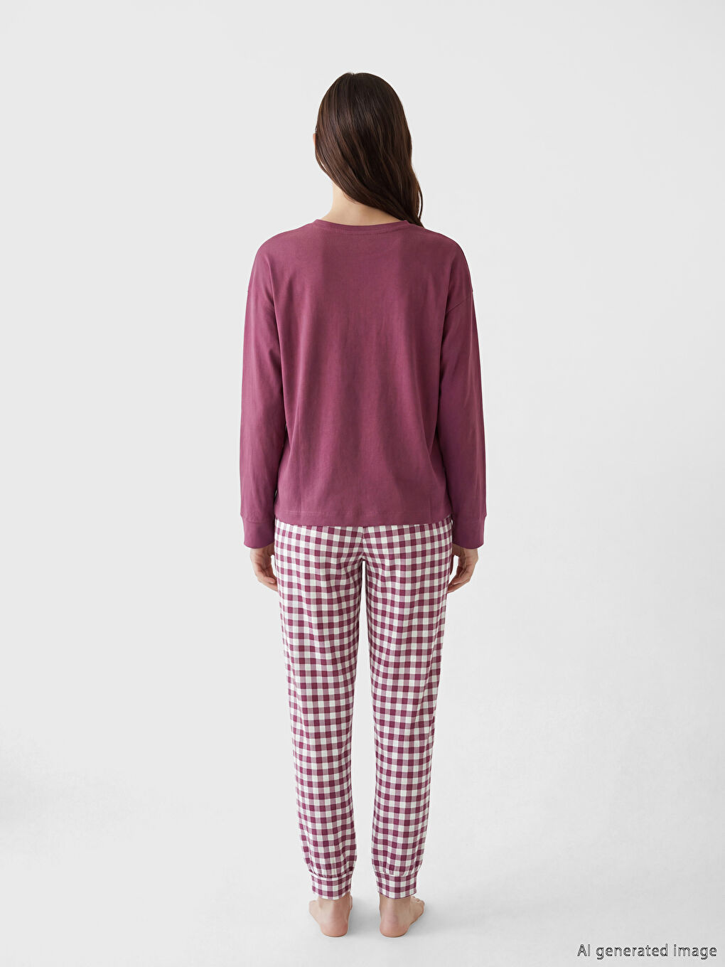 Kırmızı Bisiklet Yaka Baskılı Kadın Pijama Takım-3