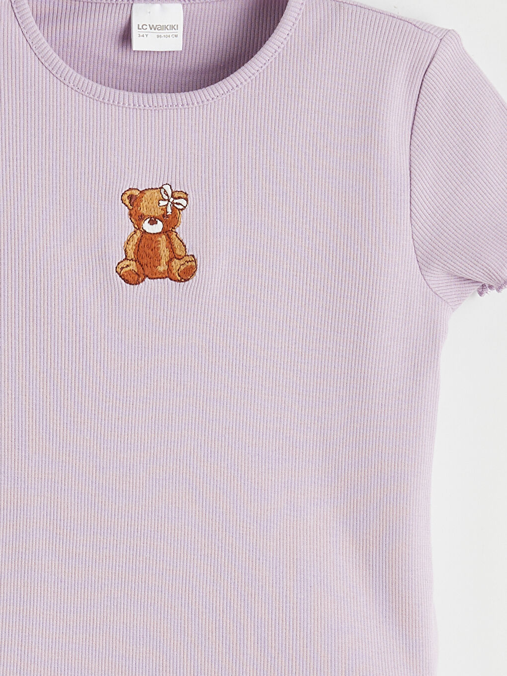 Lila Bisiklet Yaka Nakışlı Kız Çocuk Şortlu Pijama Takımı-5