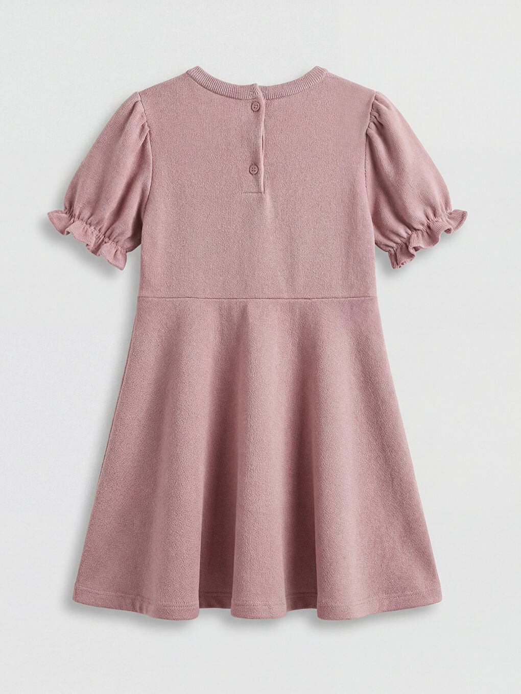 Pembe Bisiklet Yaka Çiçek Detaylı Kız Çocuk Elbise	-1