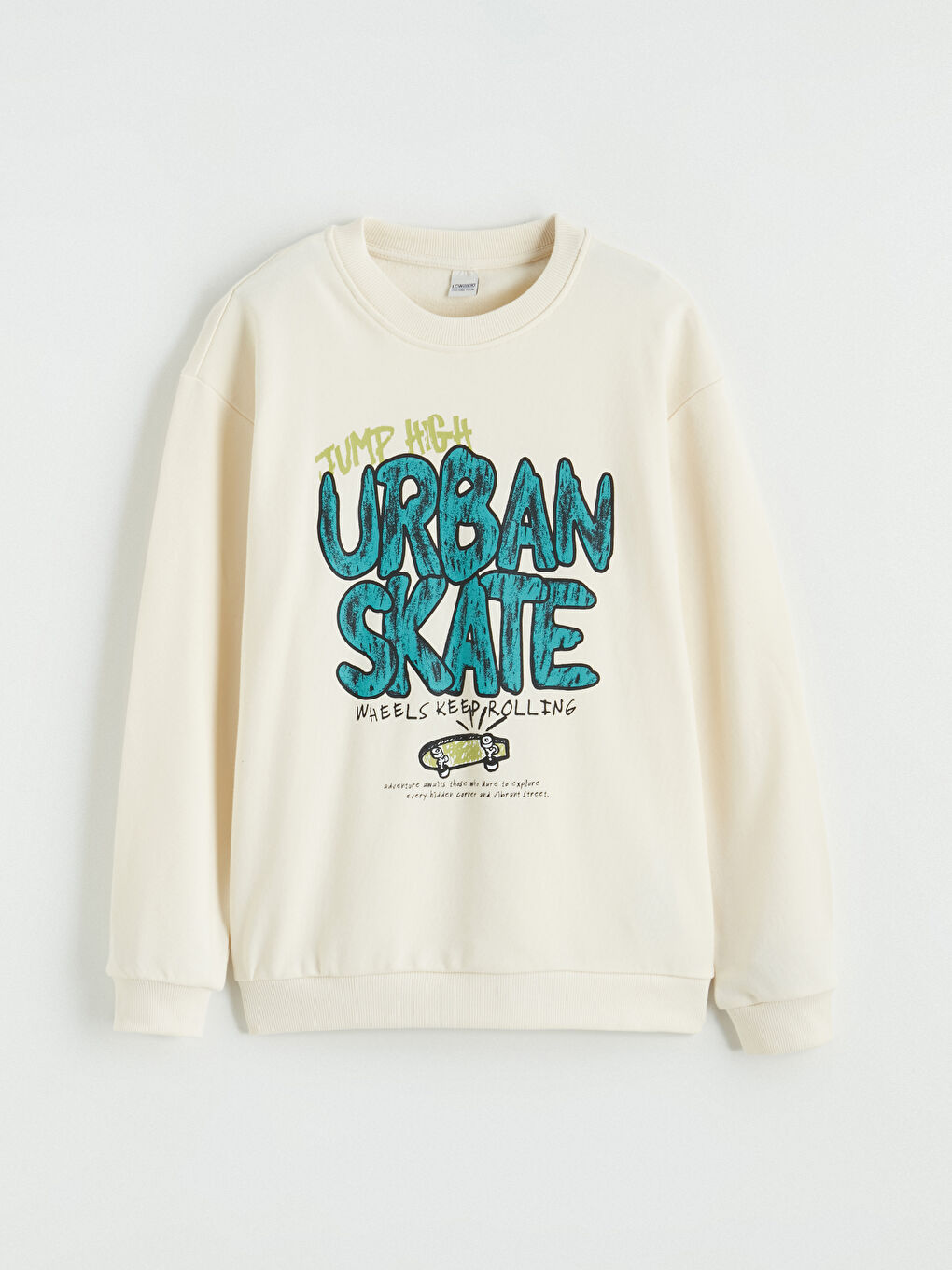 Bej Bisiklet Yaka Baskılı Erkek Çocuk Sweatshirt