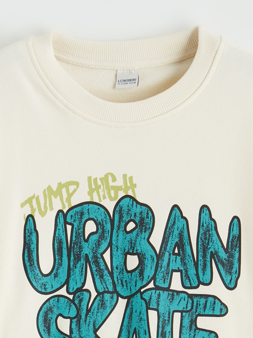 Bej Bisiklet Yaka Baskılı Erkek Çocuk Sweatshirt-1