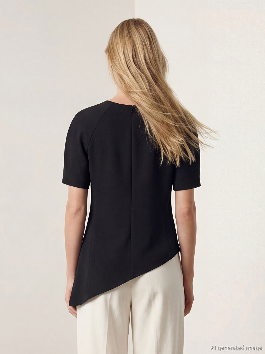 Siyah Bisiklet Yaka Balon Kollu Asimetrik Bluz-2