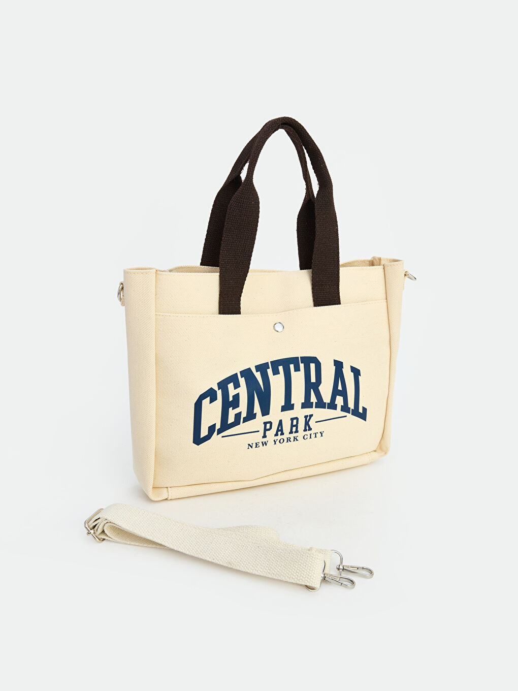 Bej NYC Baskılı Kanvas Kız Çocuk Omuz Çantası-1