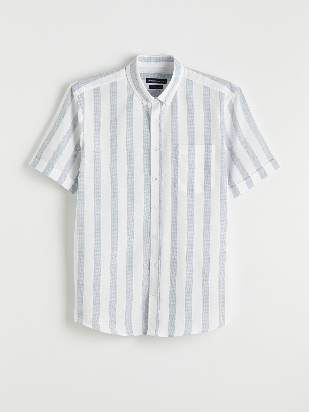 Beyaz Regular Fit Çizgili Armürlü Erkek Gömlek