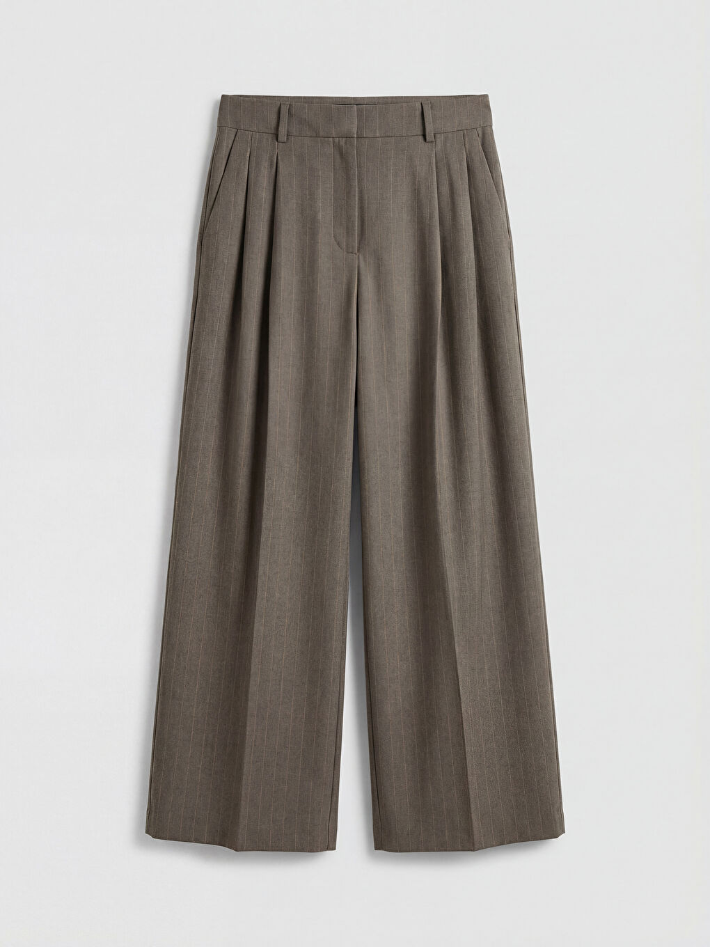 Bej Yüksek Bel Çizgili Kadın Pantolon