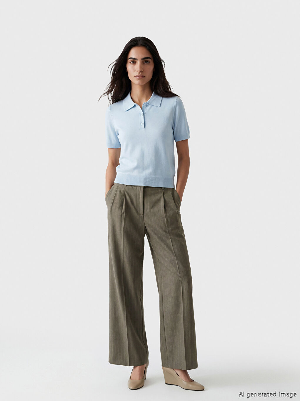 жоғары белді жолақты әйелдер шалбары