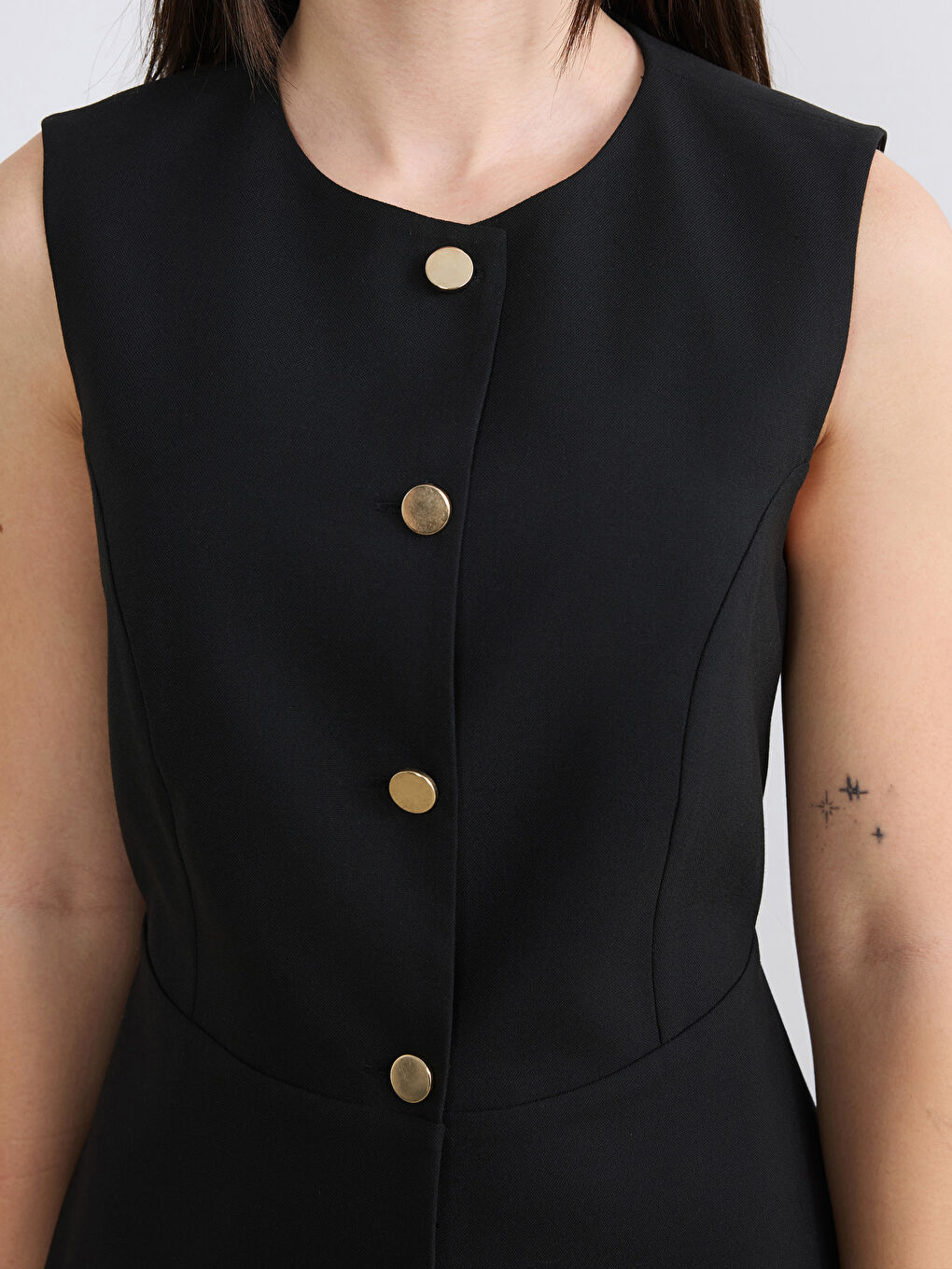 Siyah Petite Bisiklet Yaka Kadın Klasik Yelek-2