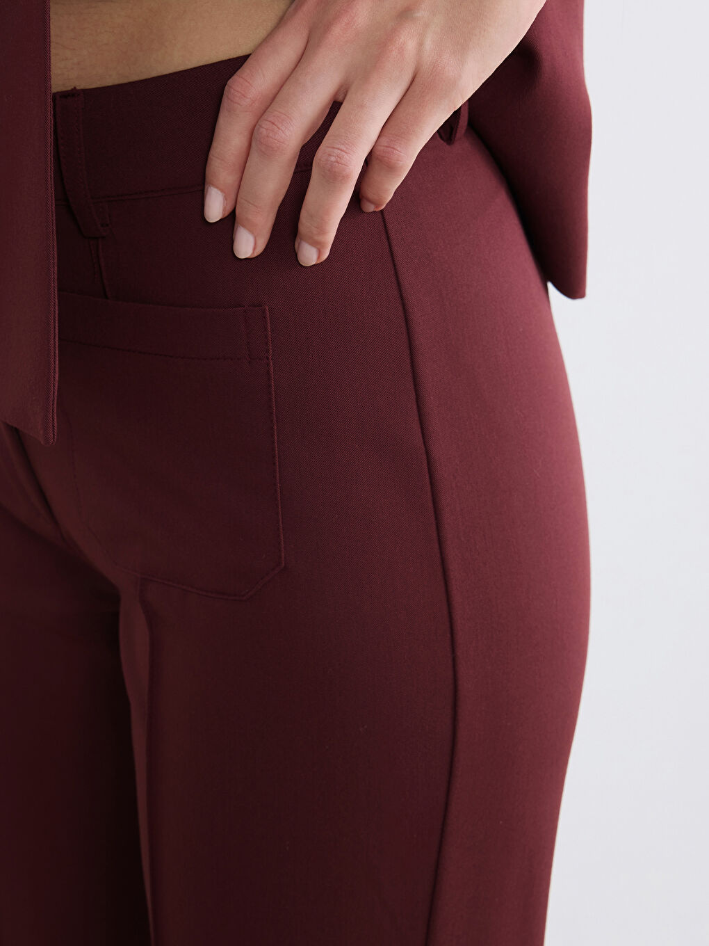 Bordo Petite İspanyol Paça Kadın Pantolon-3