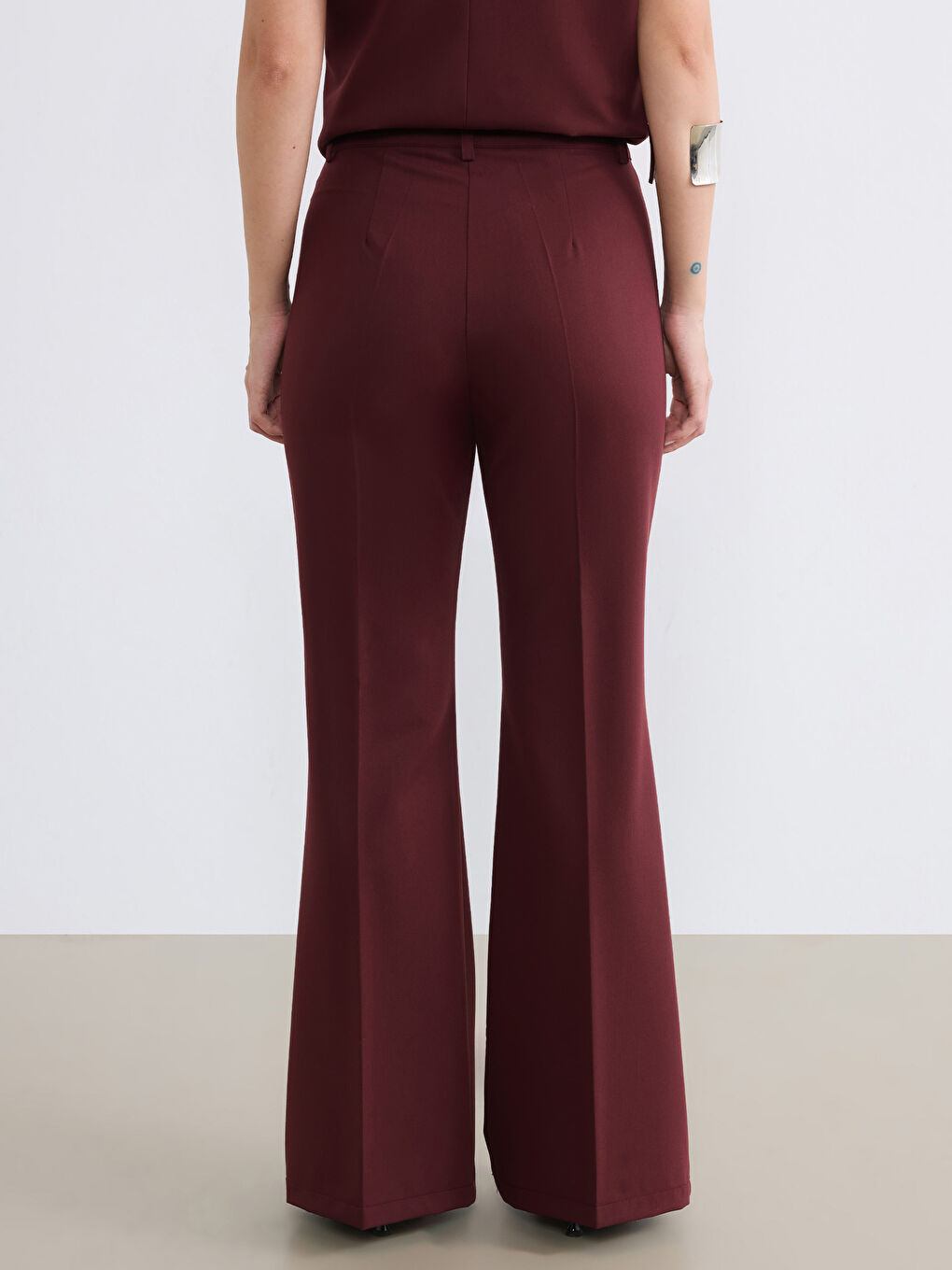 Bordo Petite İspanyol Paça Kadın Pantolon-4