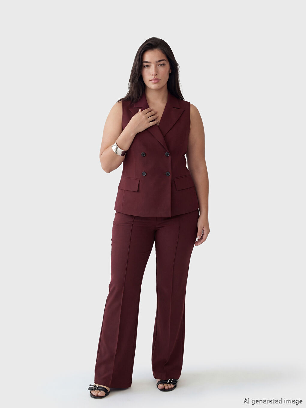 Bordo Petite İspanyol Paça Kadın Pantolon-1