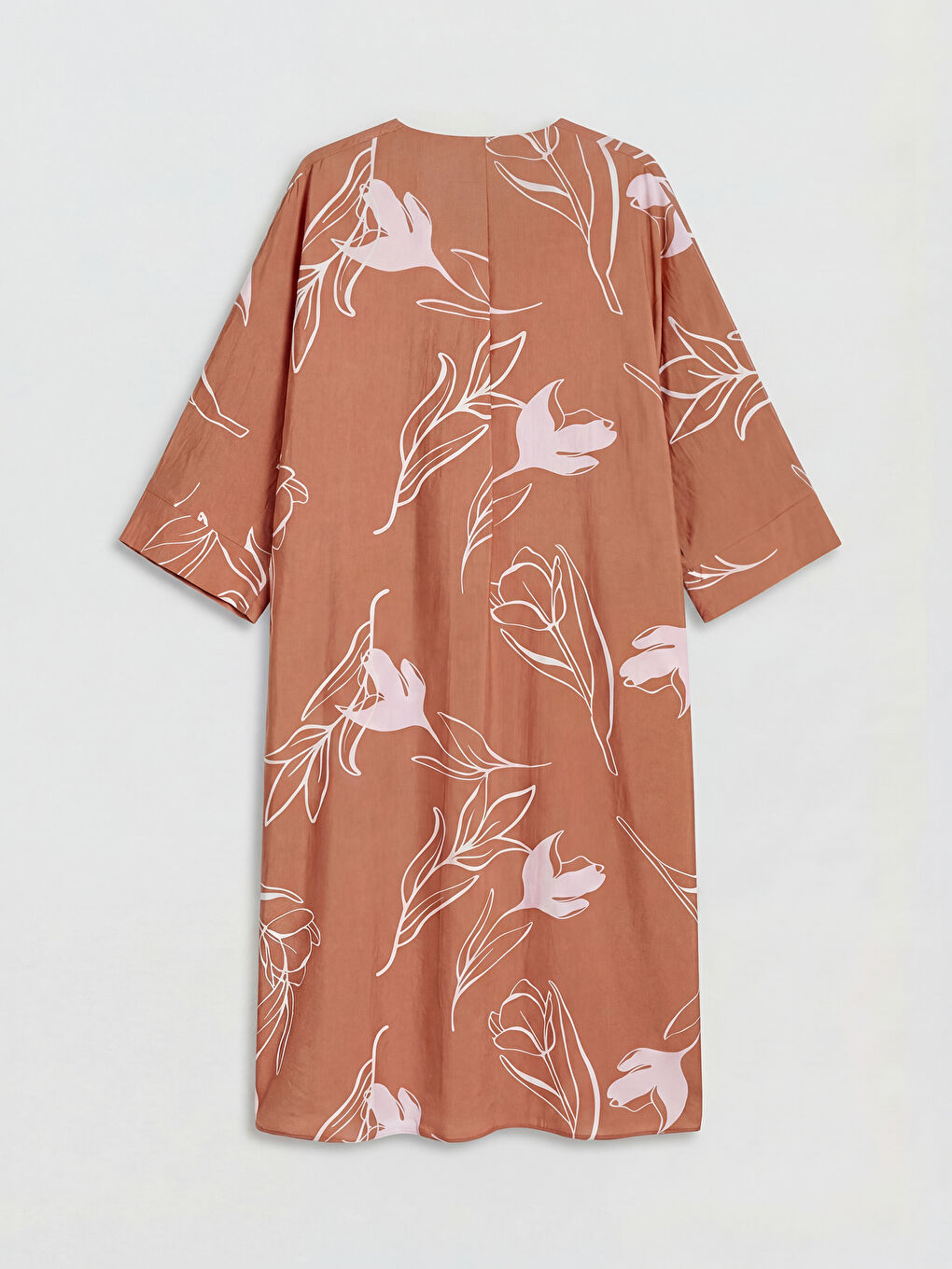 Pembe V Yaka Etnik Desenli Elbise-1