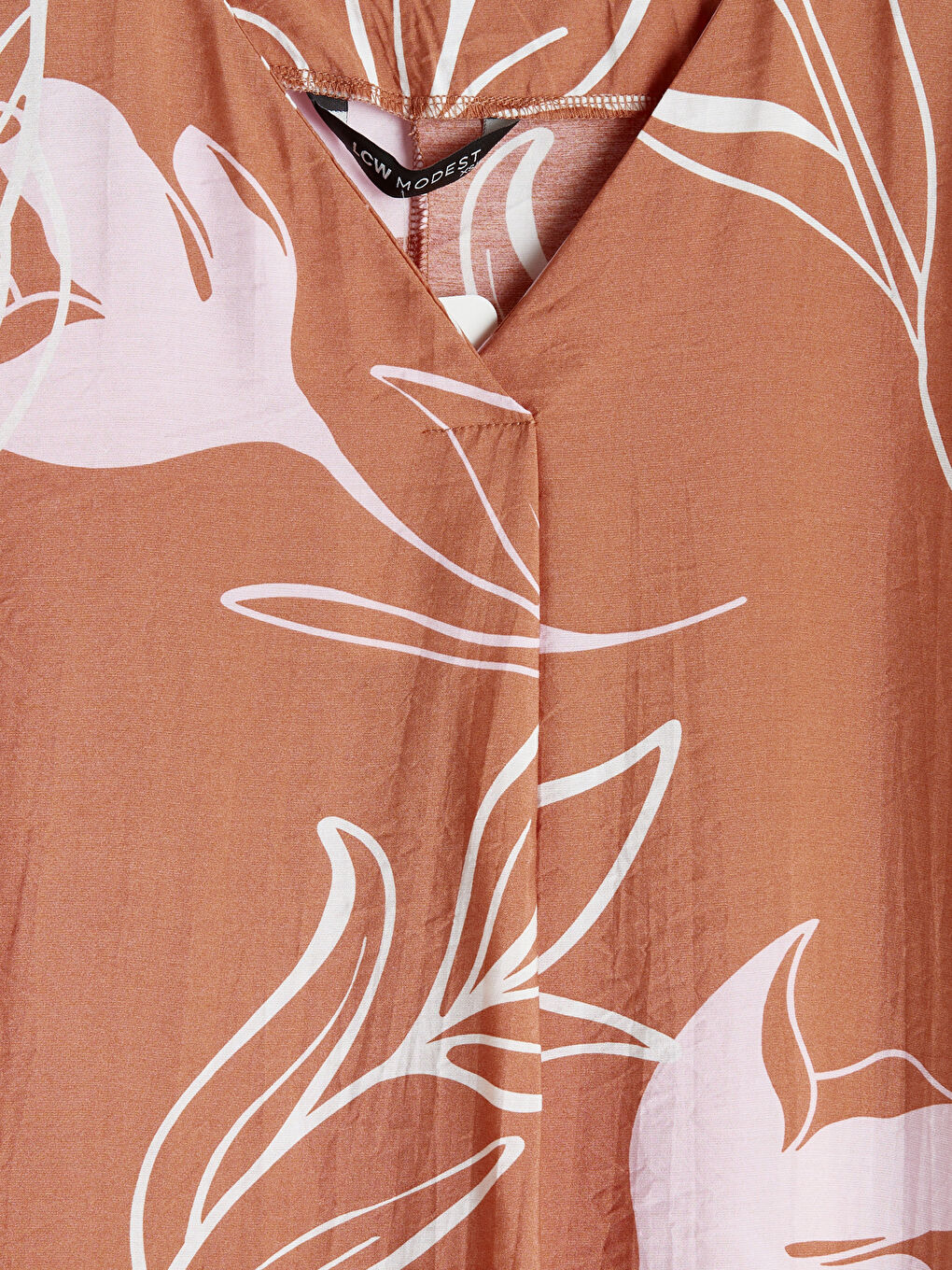 Pembe V Yaka Etnik Desenli Elbise-2