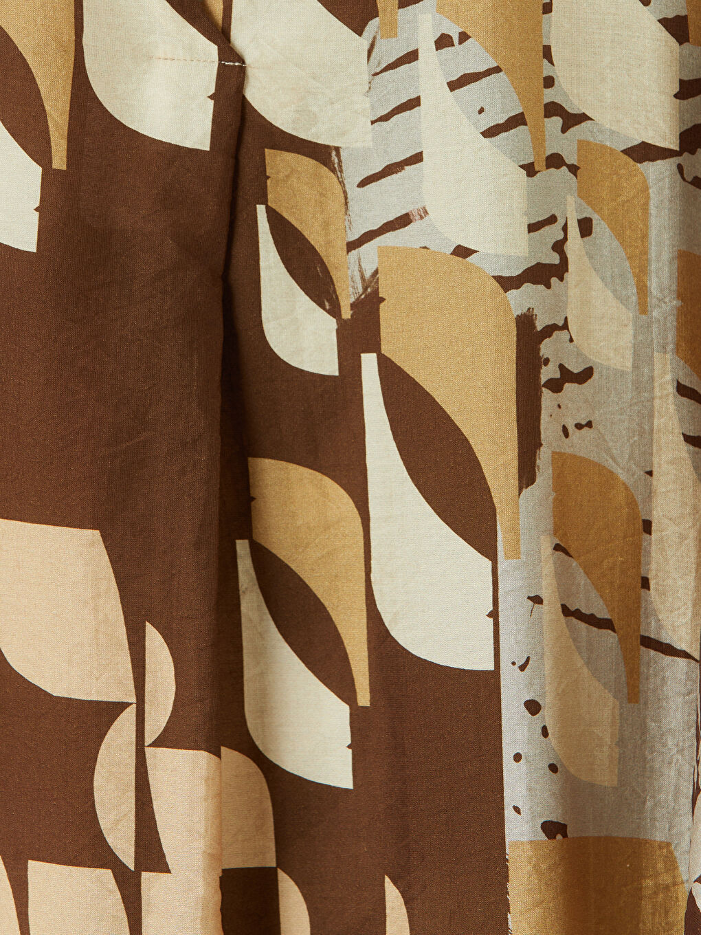 Kahverengi V Yaka Etnik Desenli Elbise-2