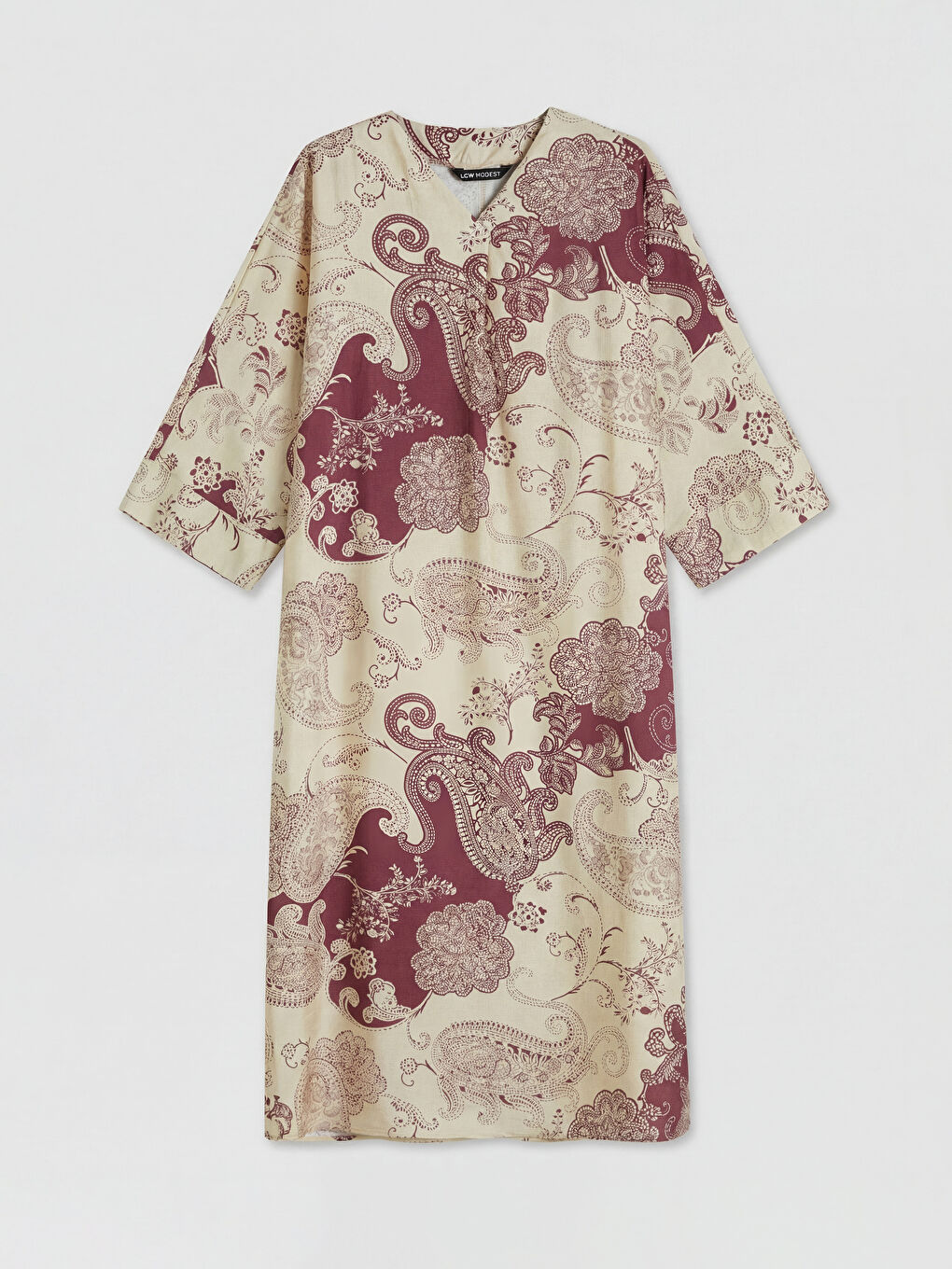 Pembe V Yaka Etnik Desenli Elbise