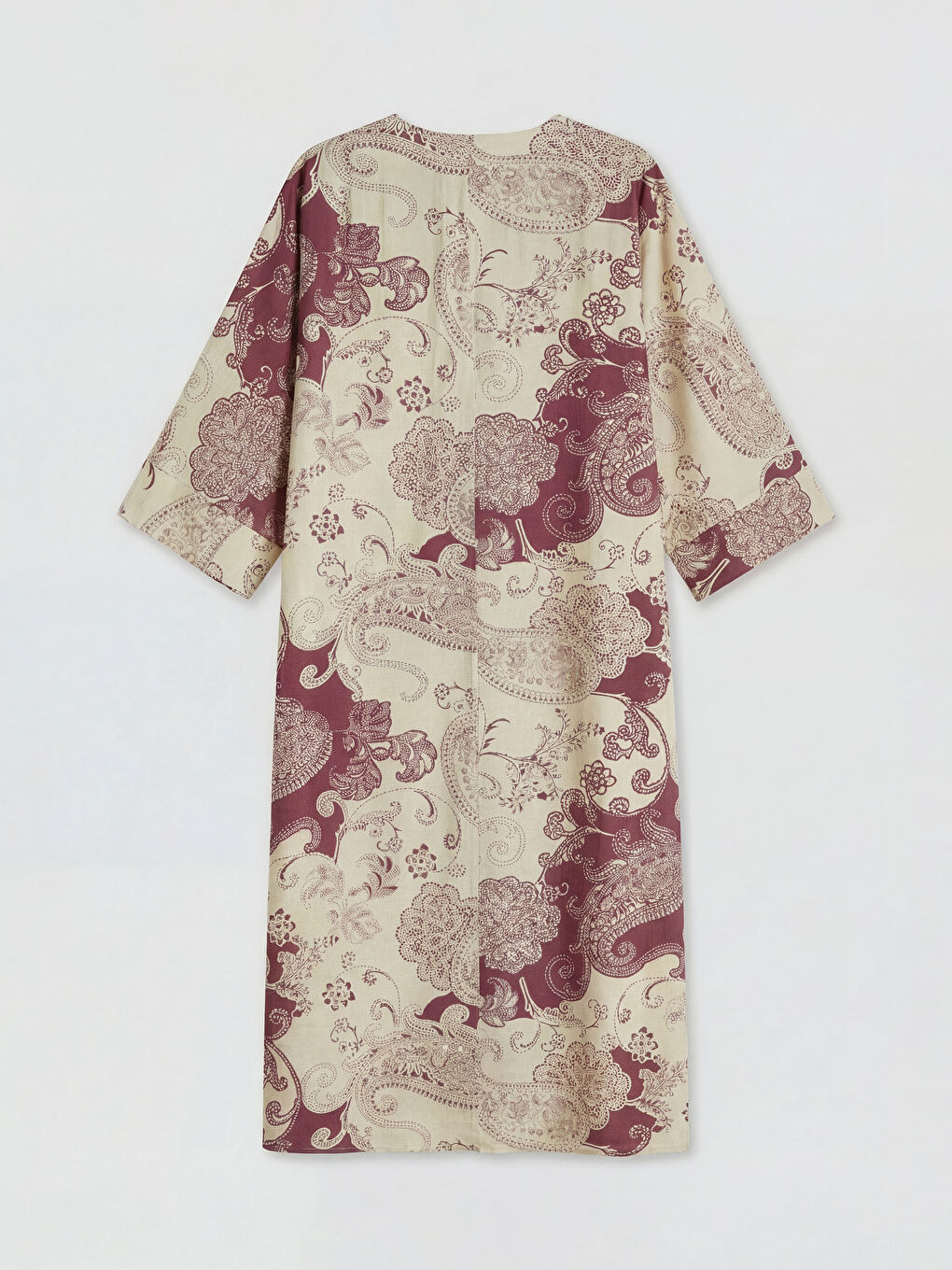 Pembe V Yaka Etnik Desenli Elbise-1