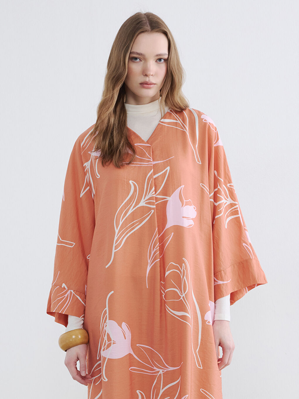 V Neck Ethnic Patterned Dress-1