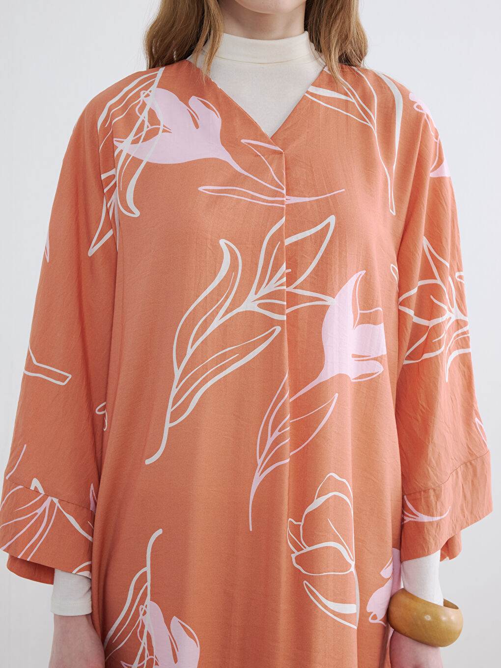 V Neck Ethnic Patterned Dress-2