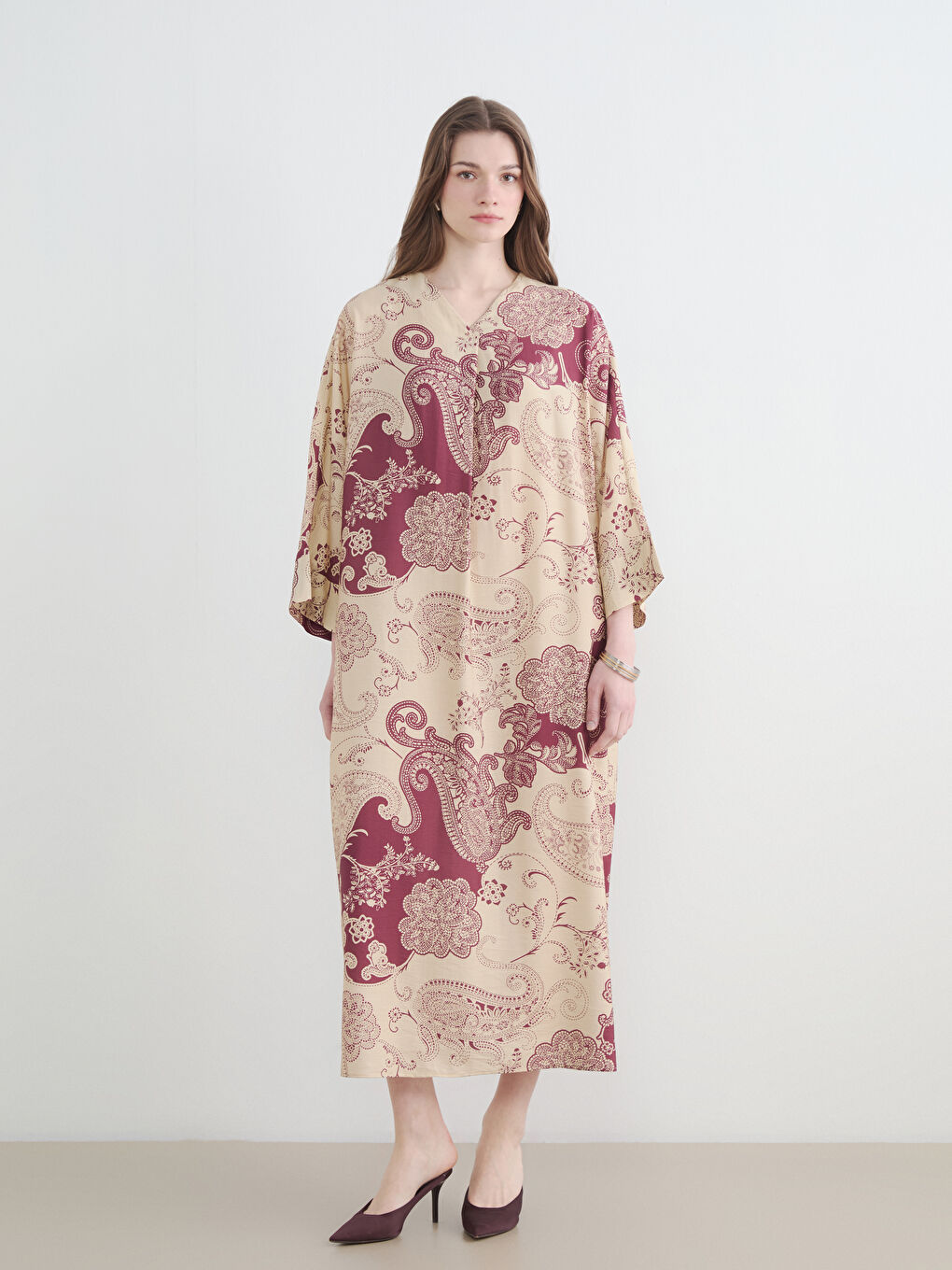 Women's V Neck Ethnic Patterned Dress-1