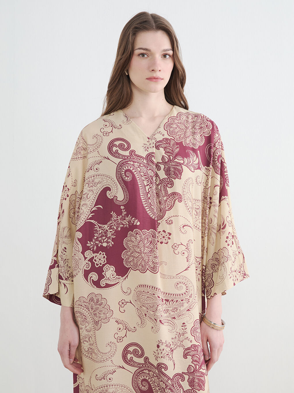 Women's V Neck Ethnic Patterned Dress-2