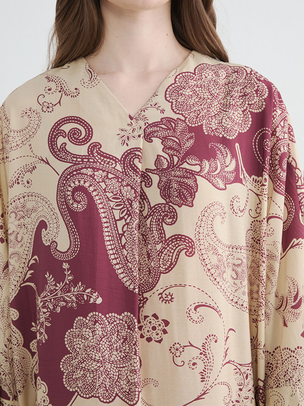 Women's V Neck Ethnic Patterned Dress-3