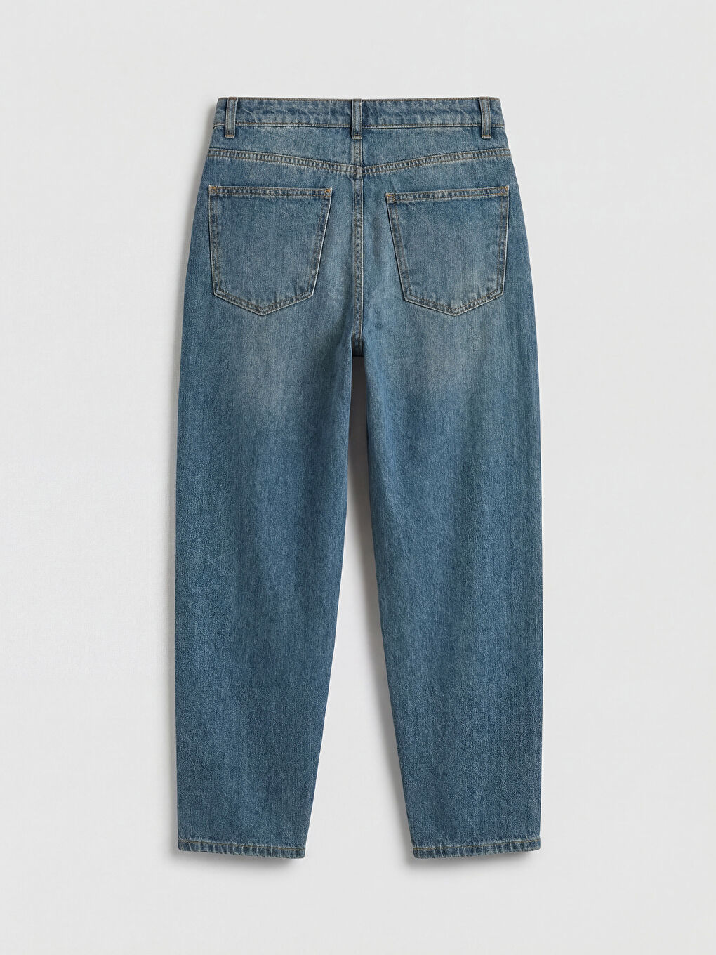 İndigo Yüksek Bel Barrel Fit Kadın Jean Pantolon-1