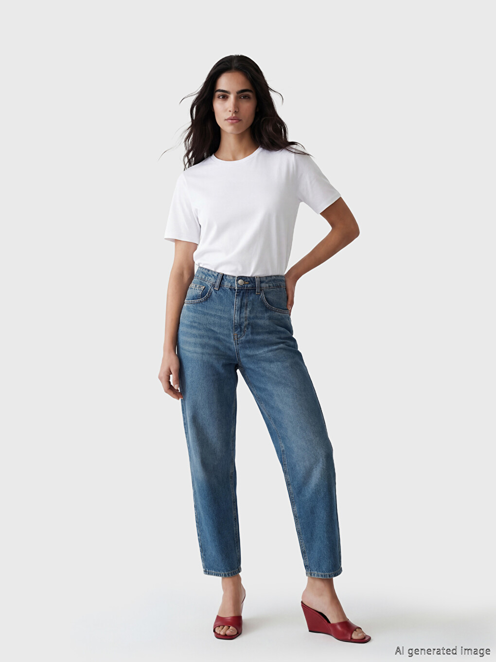 İndigo Yüksek Bel Barrel Fit Kadın Jean Pantolon