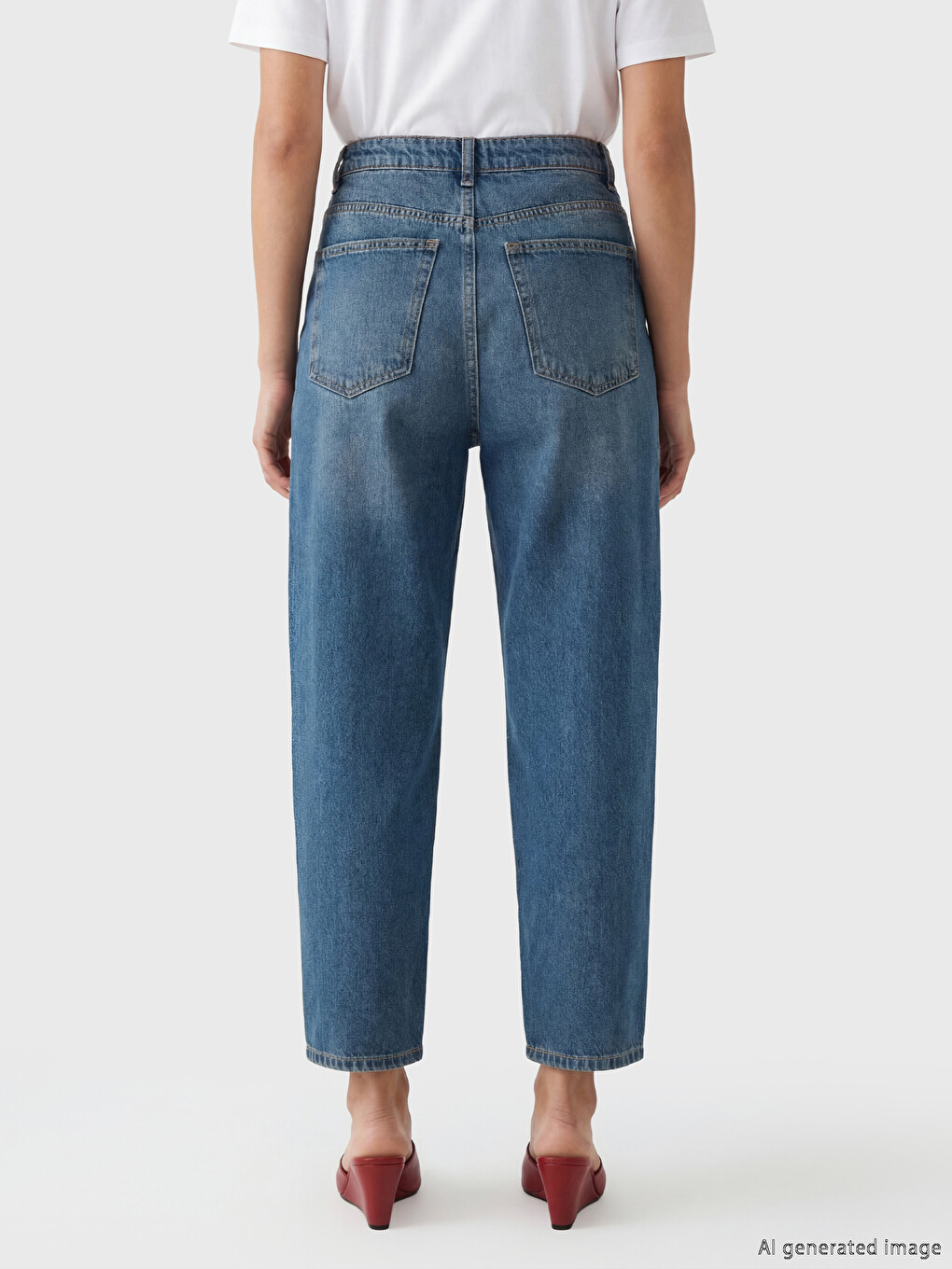 İndigo Yüksek Bel Barrel Fit Kadın Jean Pantolon-1