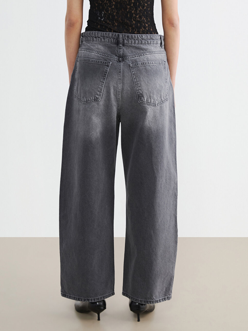 Gri Baggy Fit Kadın Jean Pantolon-3