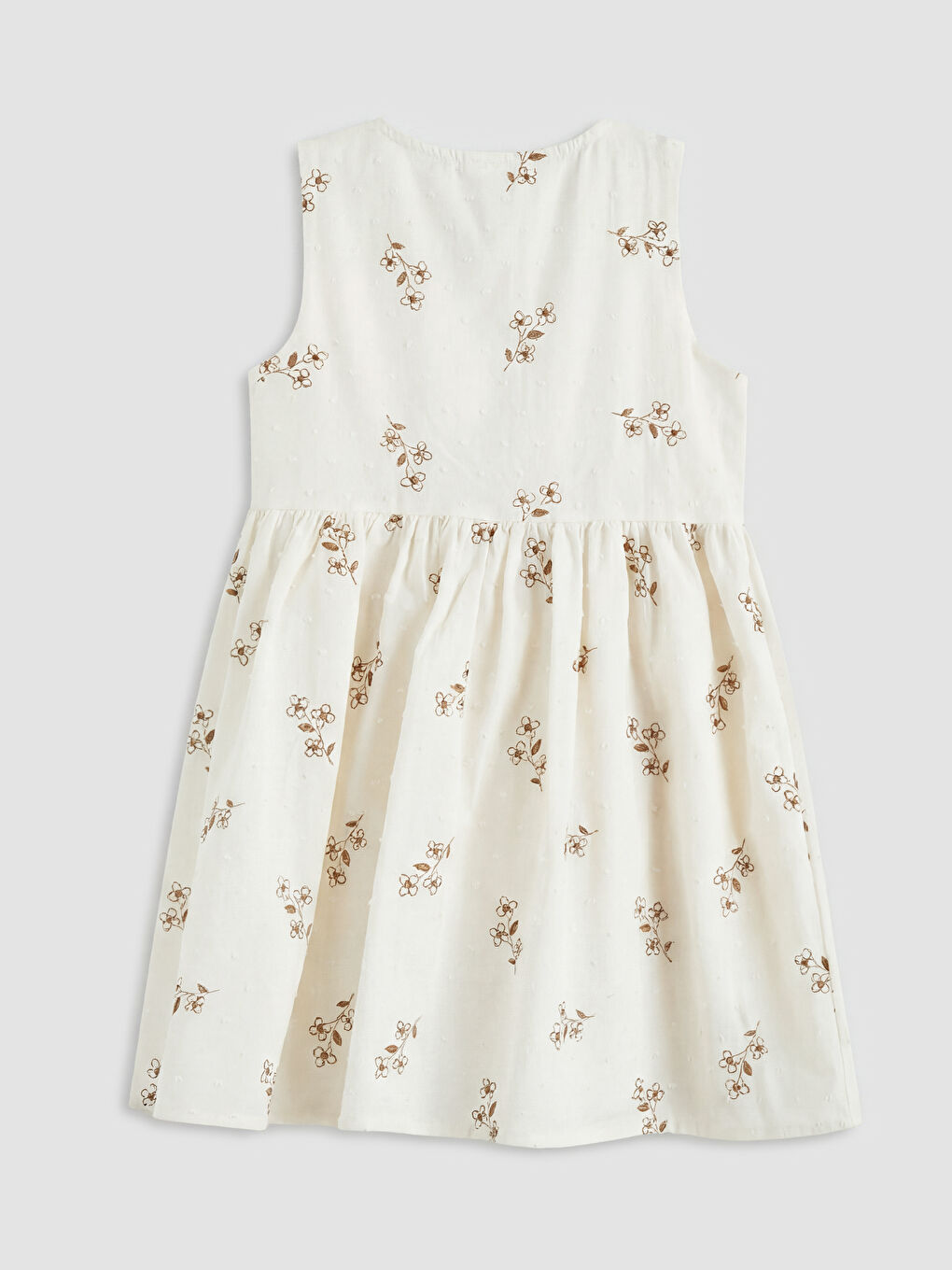 Ekru Kare Yaka Çiçekli Kız Çocuk Elbise-1