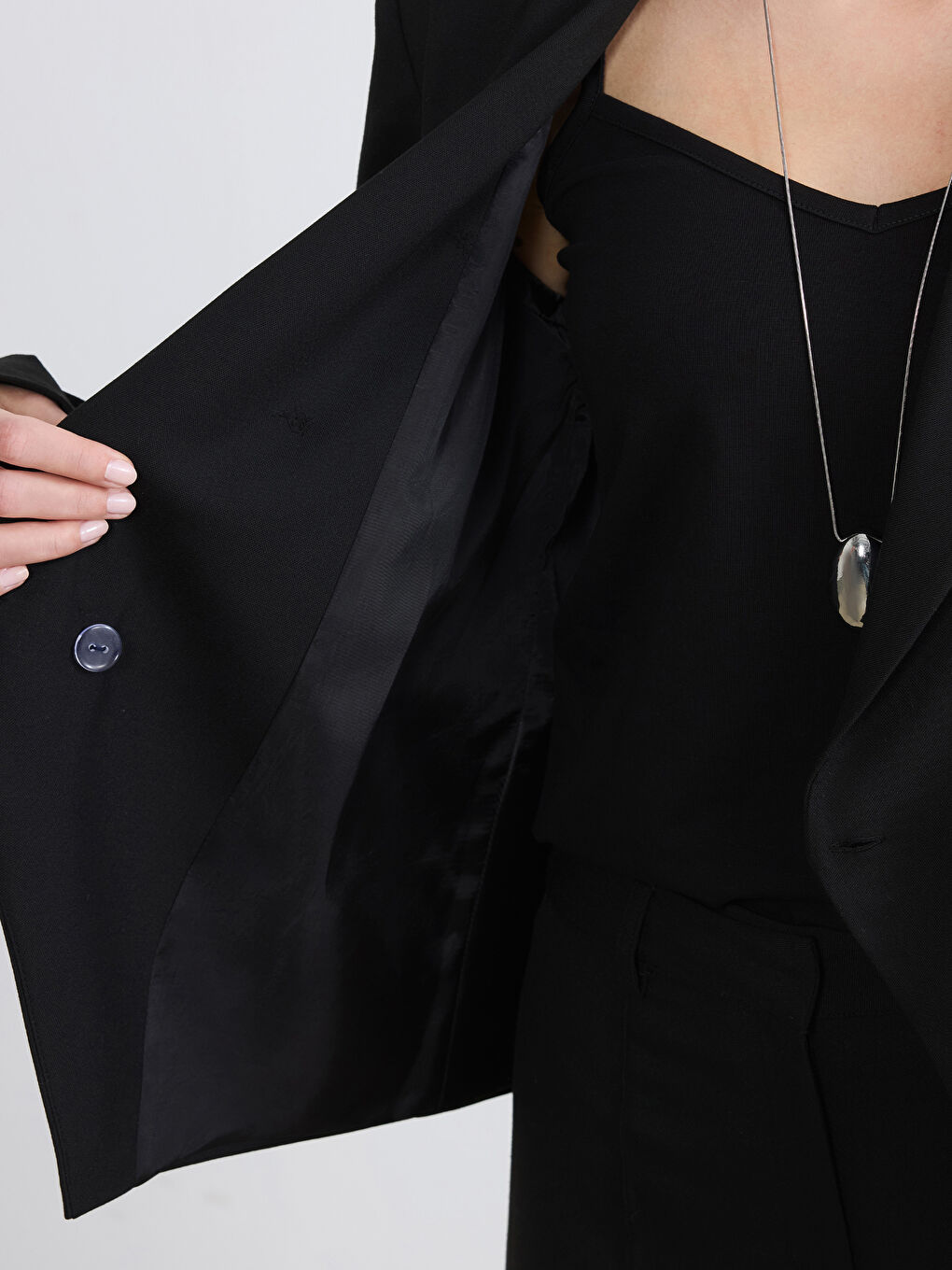 Siyah Petite Kruvaze Yaka Kadın Blazer Ceket	-2