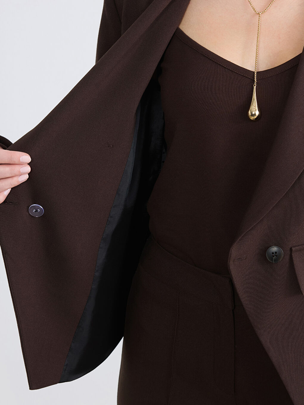 Kahverengi Petite Kruvaze Yaka Kadın Blazer Ceket	-3