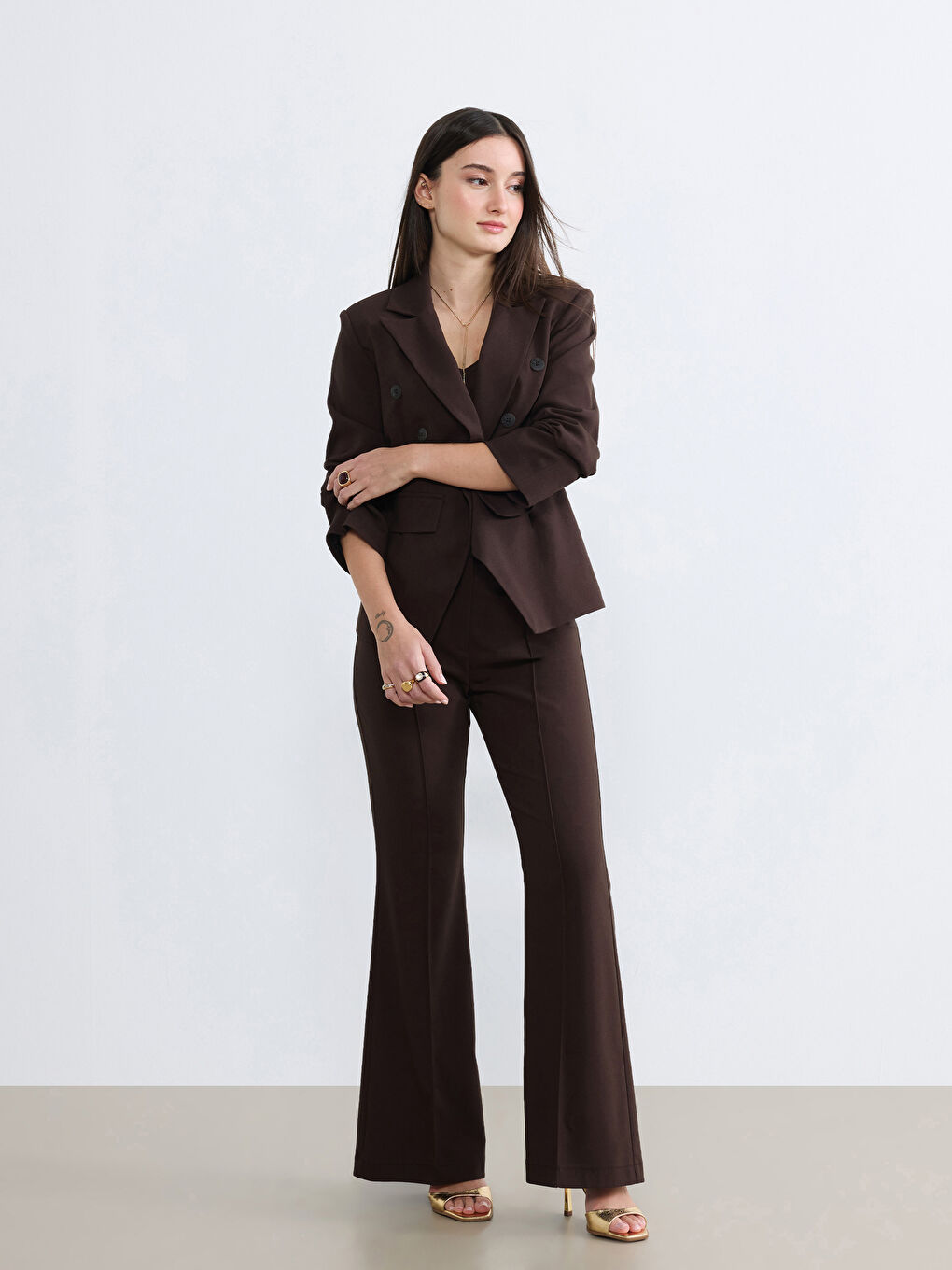 Kahverengi Petite İspanyol Paça Kadın Pantolon