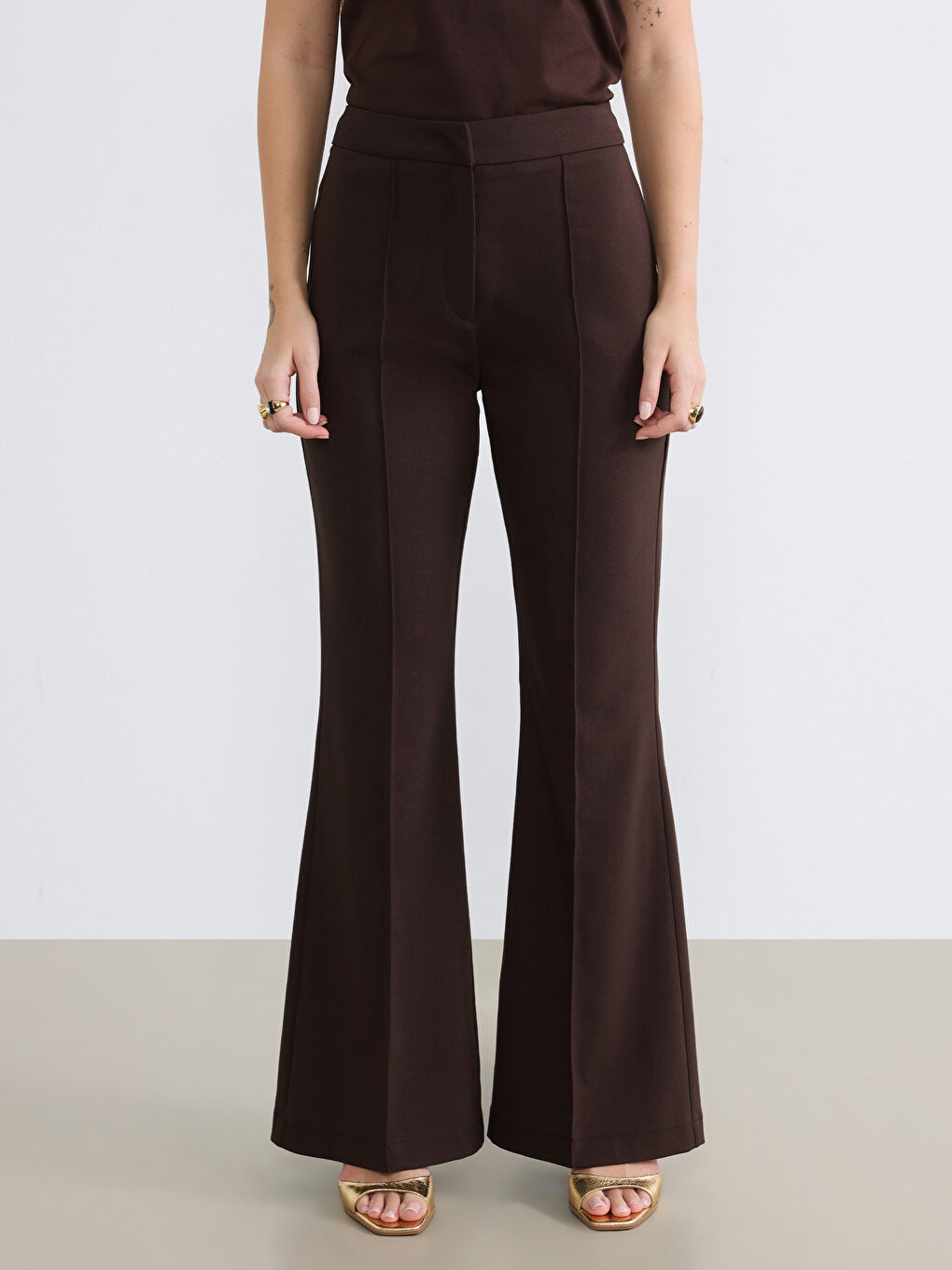 Kahverengi Petite İspanyol Paça Kadın Pantolon-1