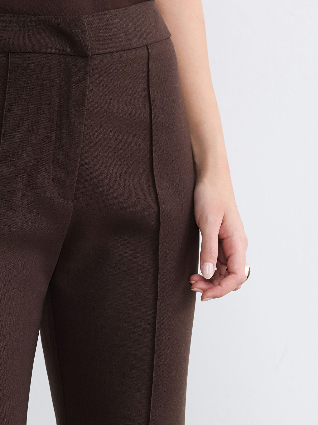 Kahverengi Petite İspanyol Paça Kadın Pantolon-2