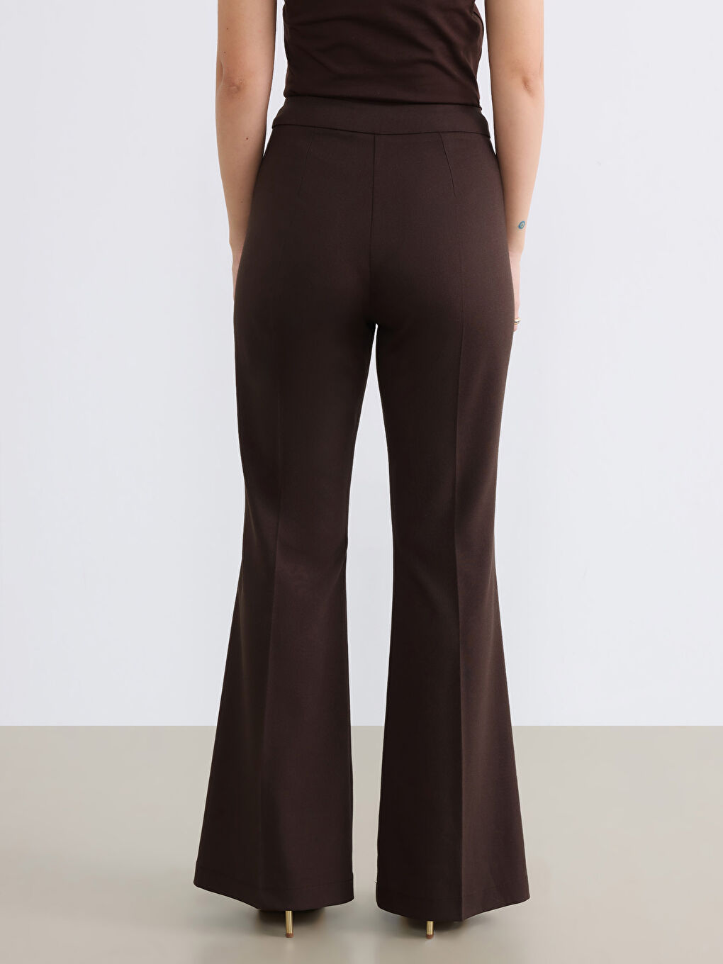 Kahverengi Petite İspanyol Paça Kadın Pantolon-3
