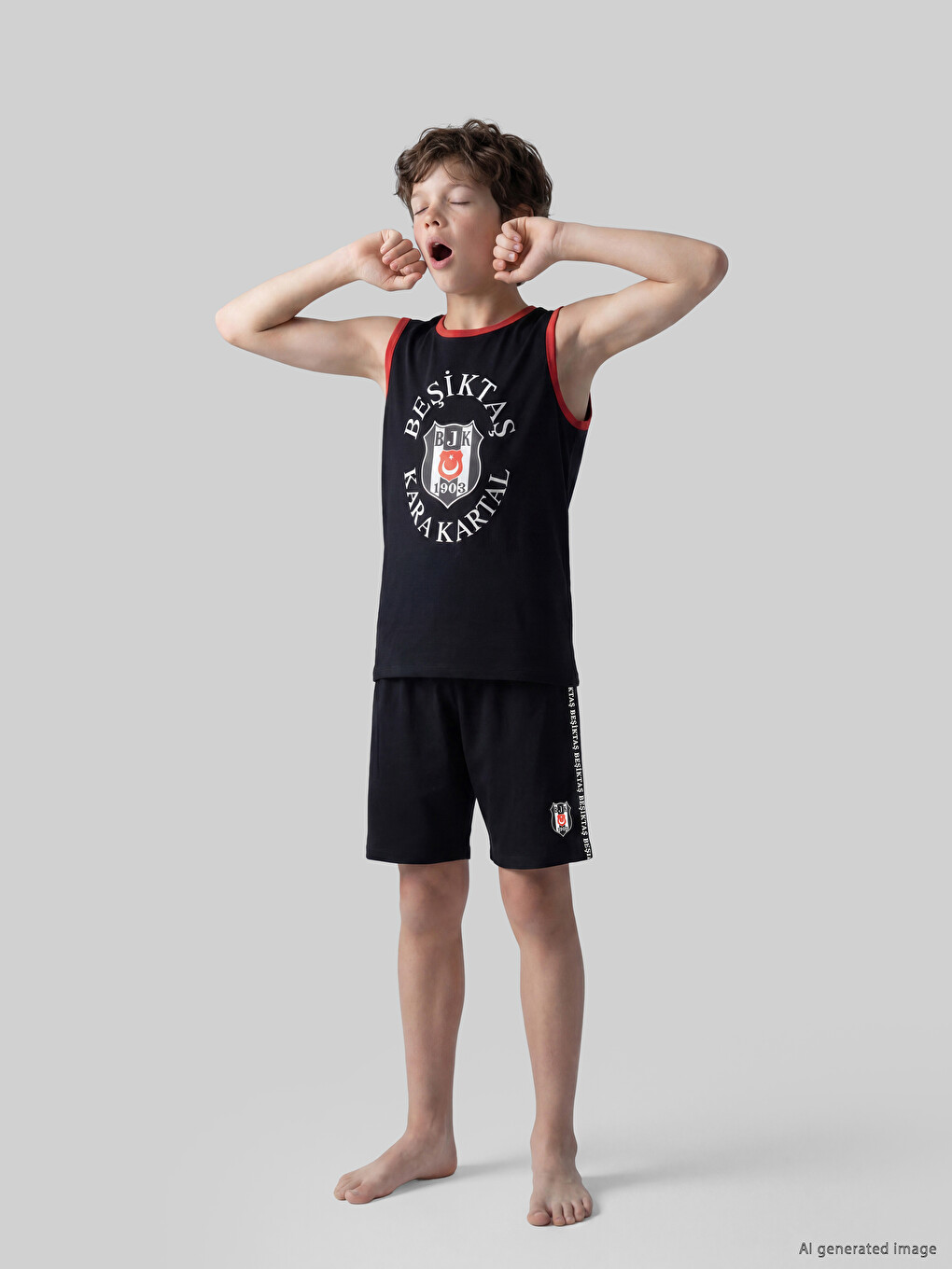 Siyah Beşiktaş Baskılı Erkek Çocuk Şortlu Pijama Takımı