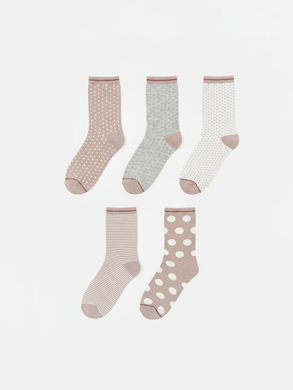 Pembe Puantiyeli Kadın Soket Çorap 5'li