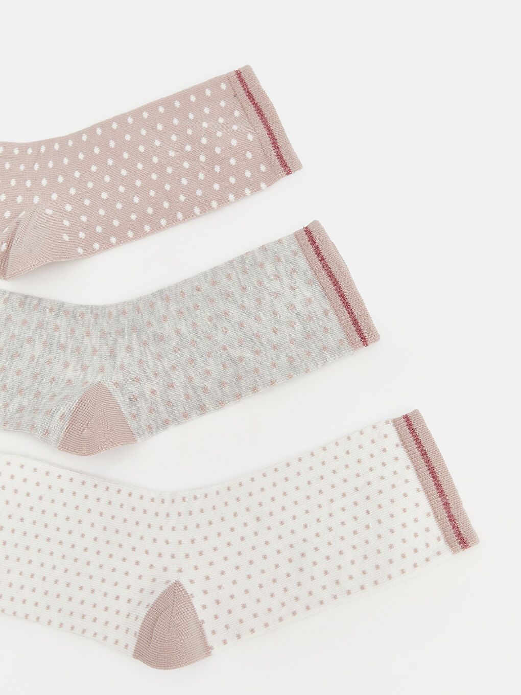 Pembe Puantiyeli Kadın Soket Çorap 5'li-1