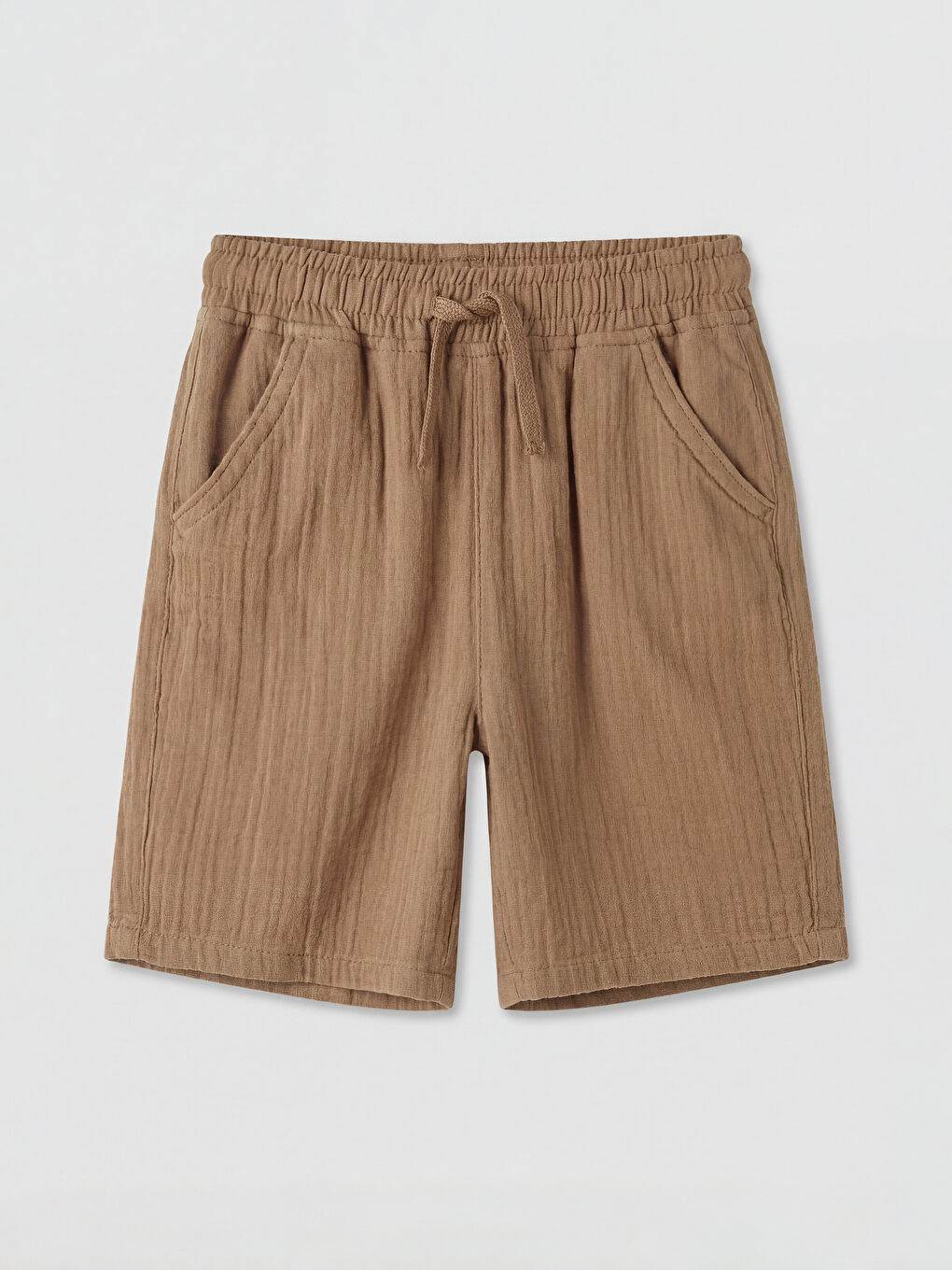 Kahverengi Beli Lastikli ve Bağcıklı Müslin Erkek Çocuk Şort