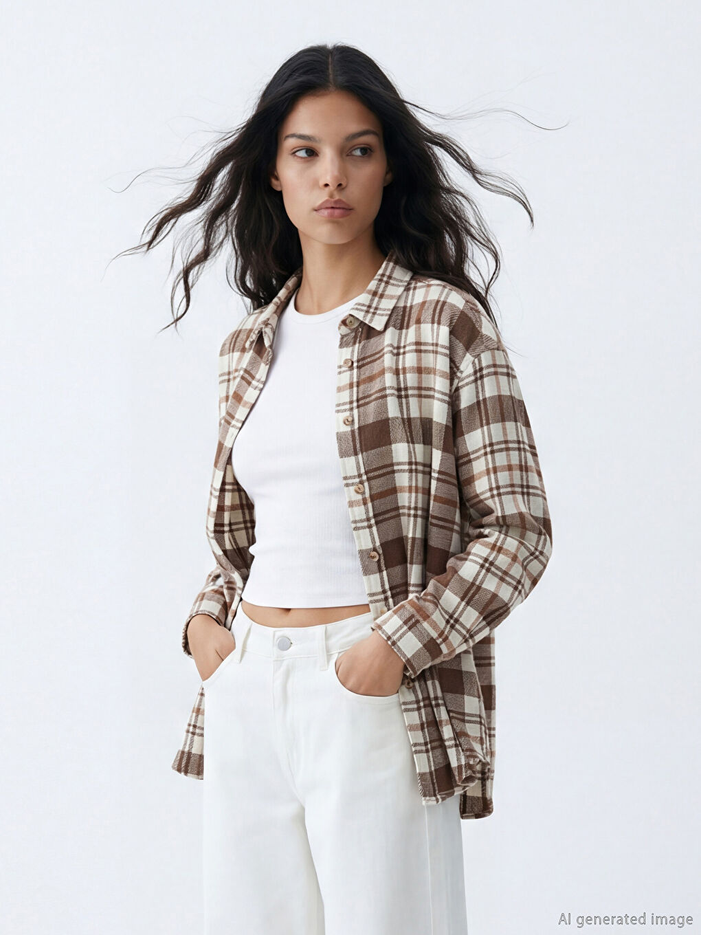 Kahverengi Ekose Oversize Kadın Oduncu Gömlek