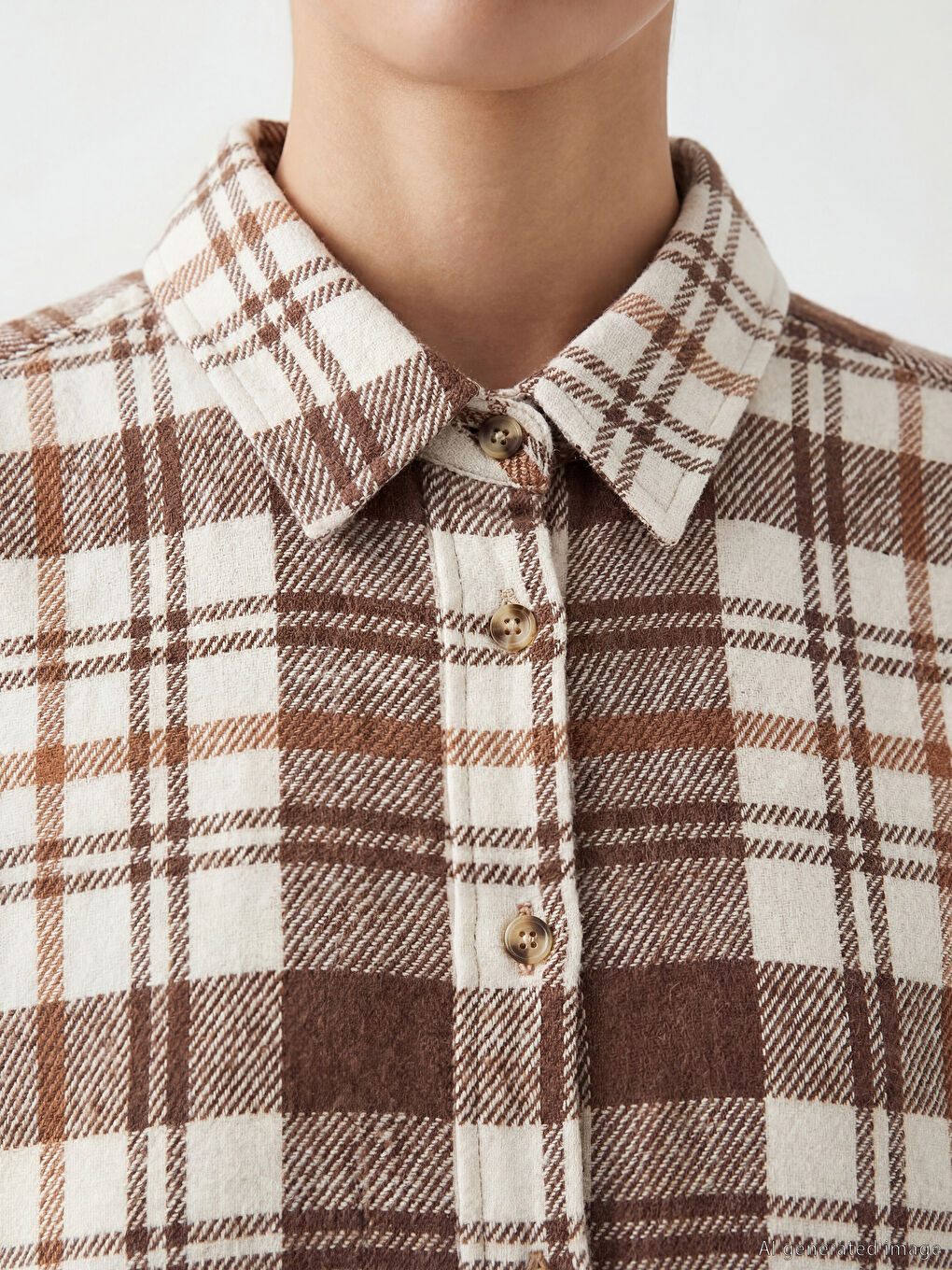 Kahverengi Ekose Oversize Kadın Oduncu Gömlek-2