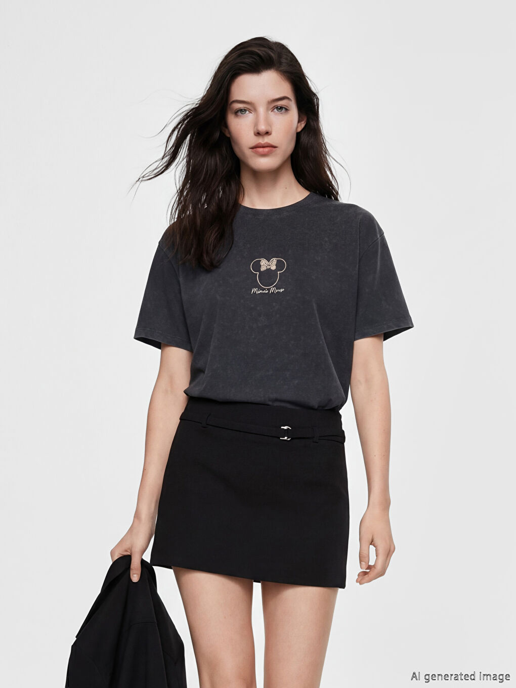 Mavi Minnie Mouse Baskılı Kadın Tişört