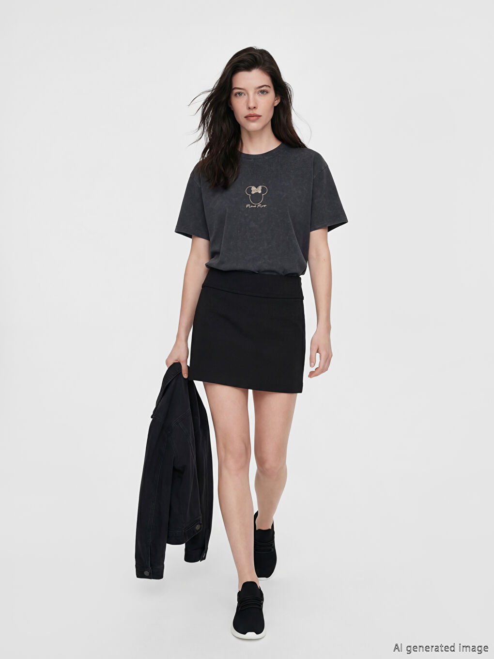 Mavi Minnie Mouse Baskılı Kadın Tişört-1