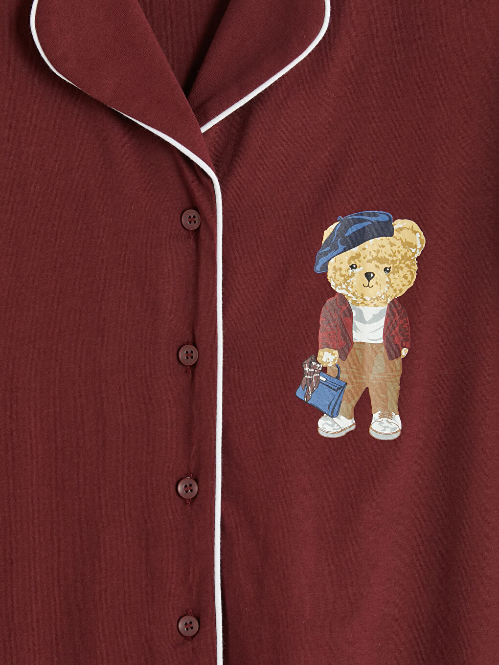Bordo Ayı Teddy Baskılı Kadın Pijama Takım-3