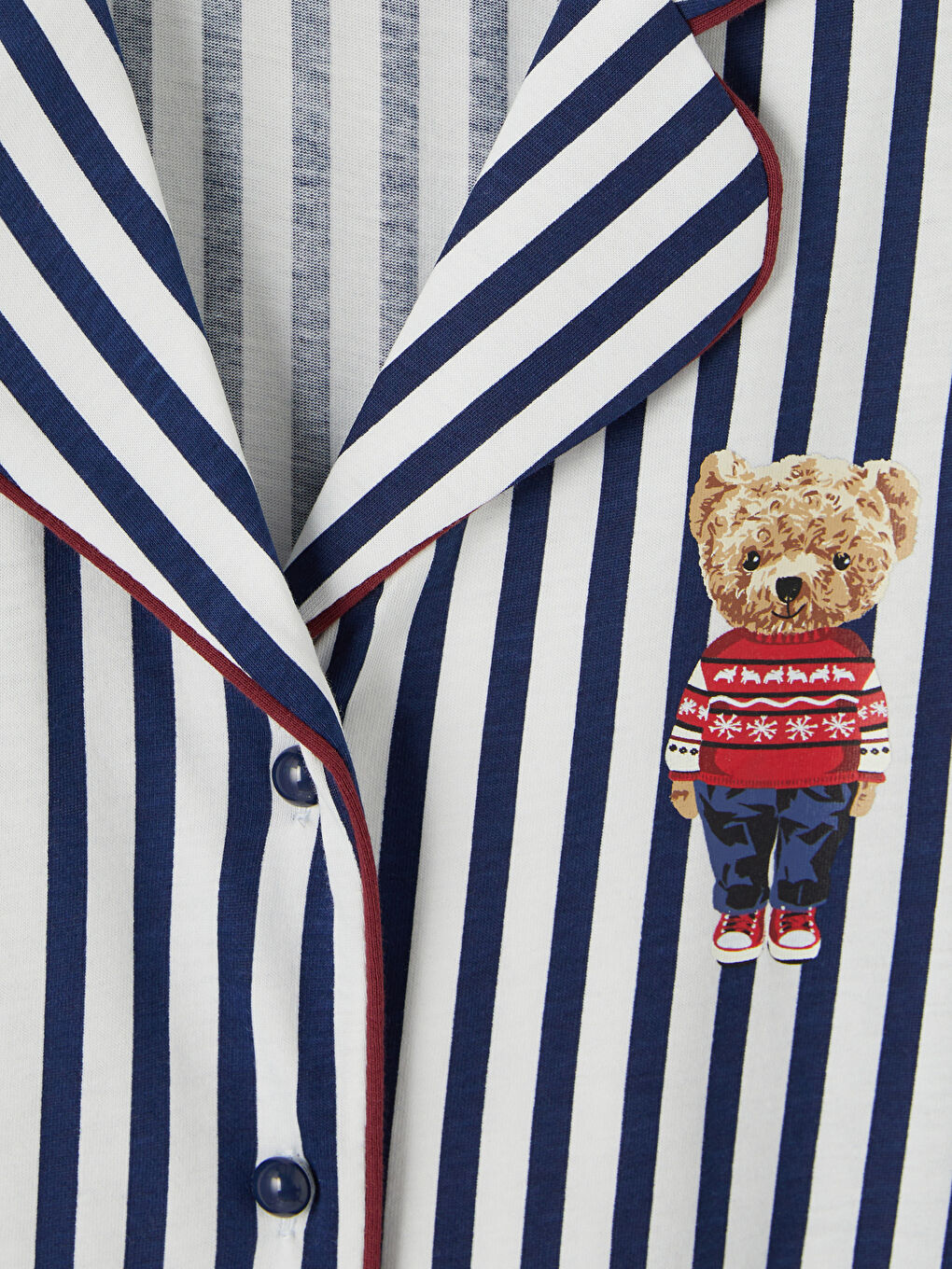 Lacivert Ayı Teddy Baskılı Kadın Pijama Takım-3